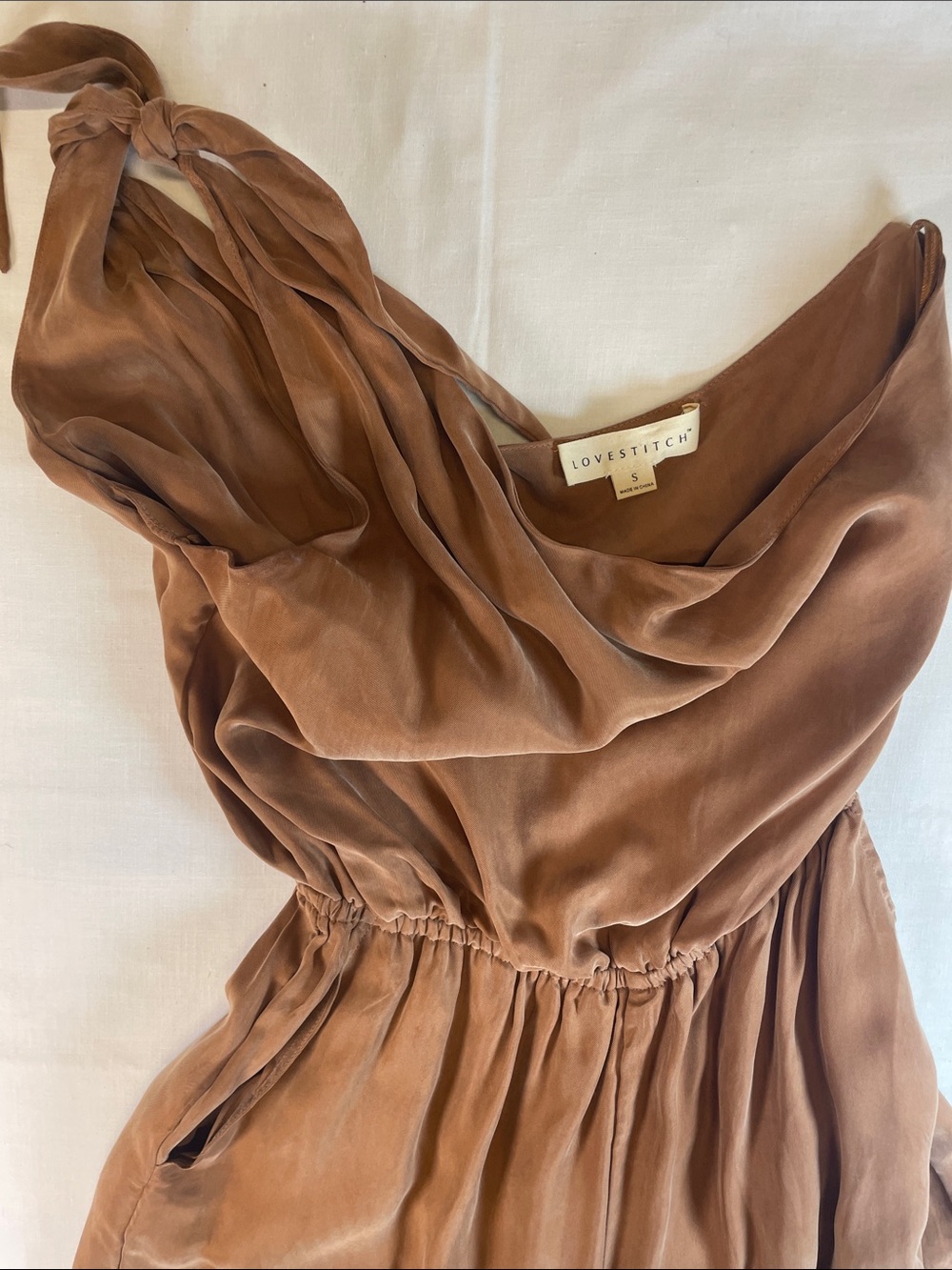 lovestitch Rust Brown Halter Wide-Leg Jumpsuit pockets minimalist luxury - Picture 4 of 10